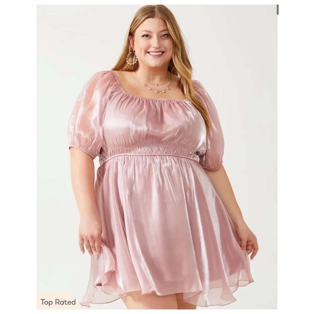 Arula‎ Puff Sleeve Organza Mini Dress Womens Sz B Mauve Pink Shimmer NWT